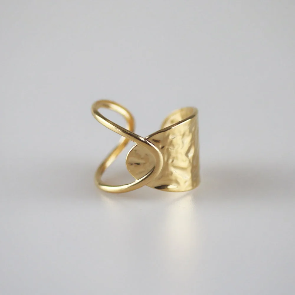 Waterproof Gold Hammered Adjustable Ring