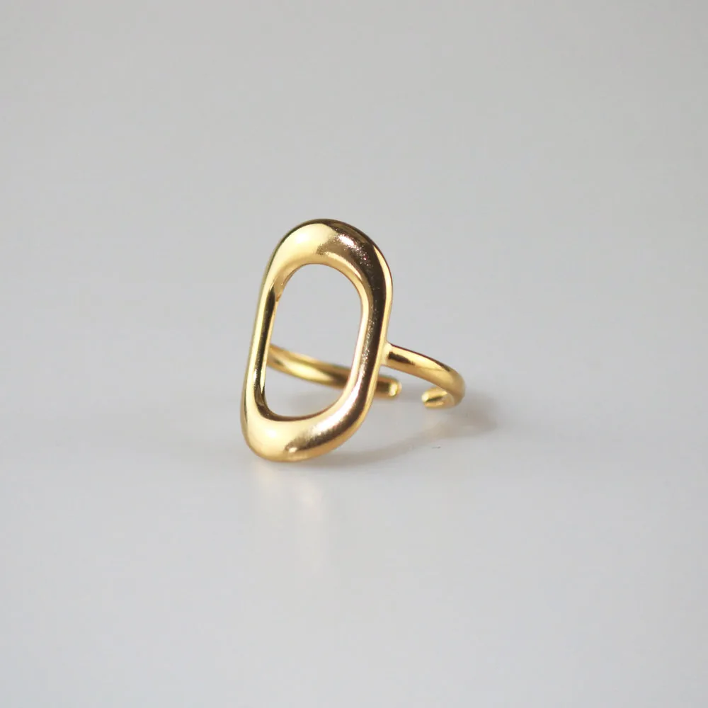 Waterproof Gold Open Oval Ring – Adjustable 316L