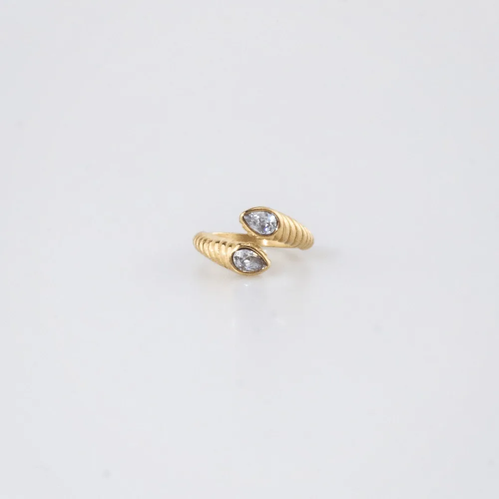 Waterproof Gold Plated Spiral CZ Bypass Ring