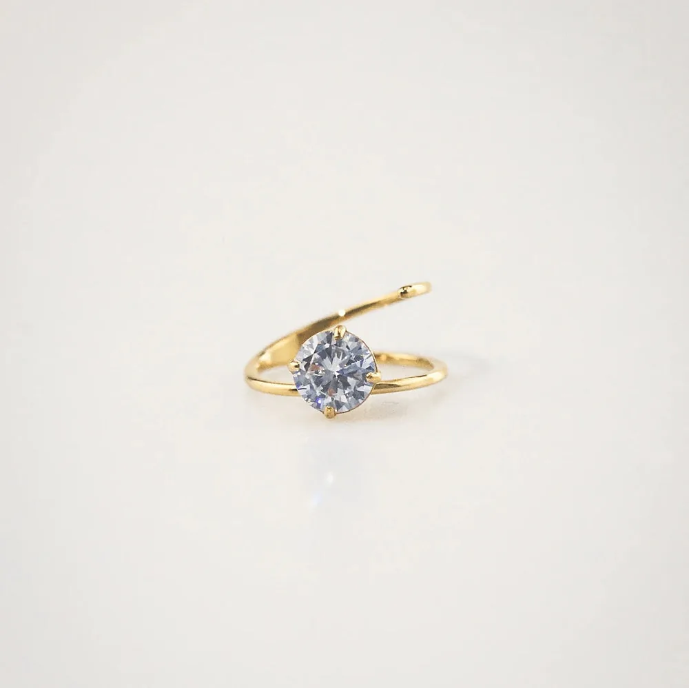 Waterproof Gold Solitaire Wrap Ring - Hypoallergenic 316L