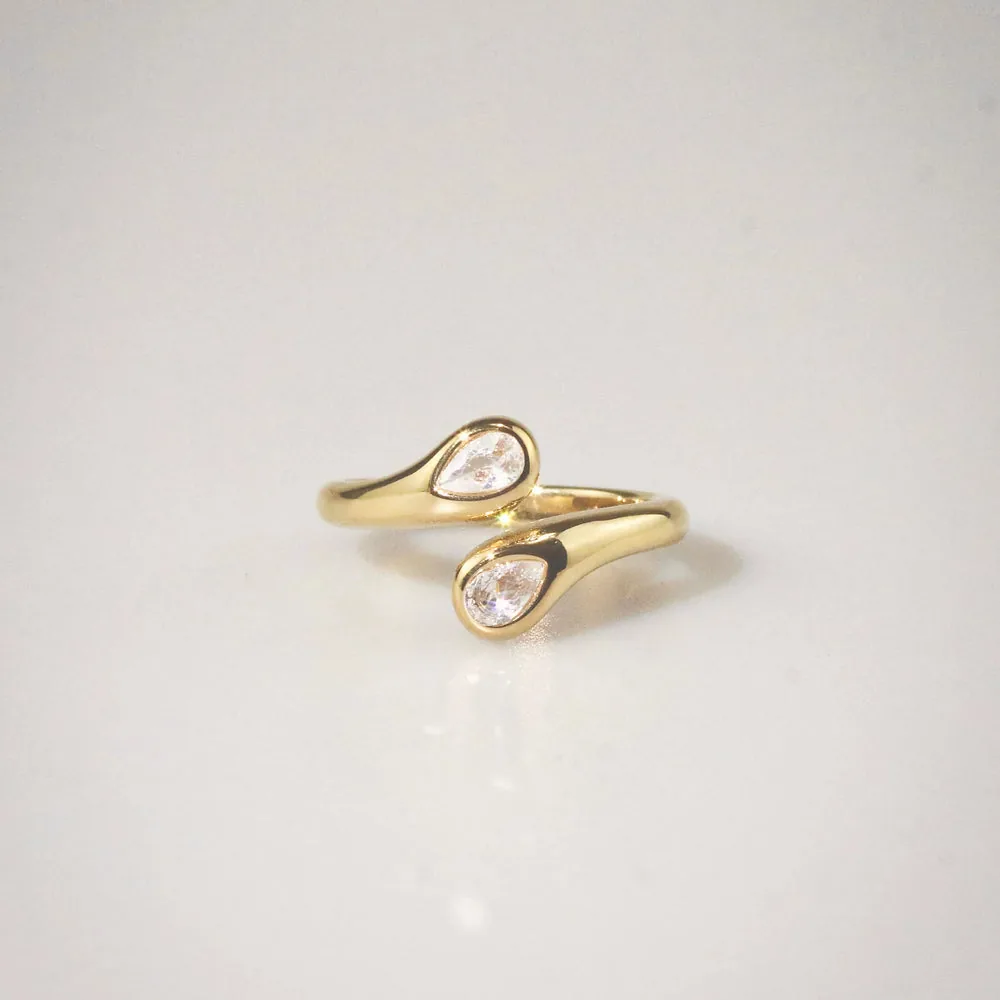 Waterproof Gold Twin Teardrop CZ Ring - Stylr