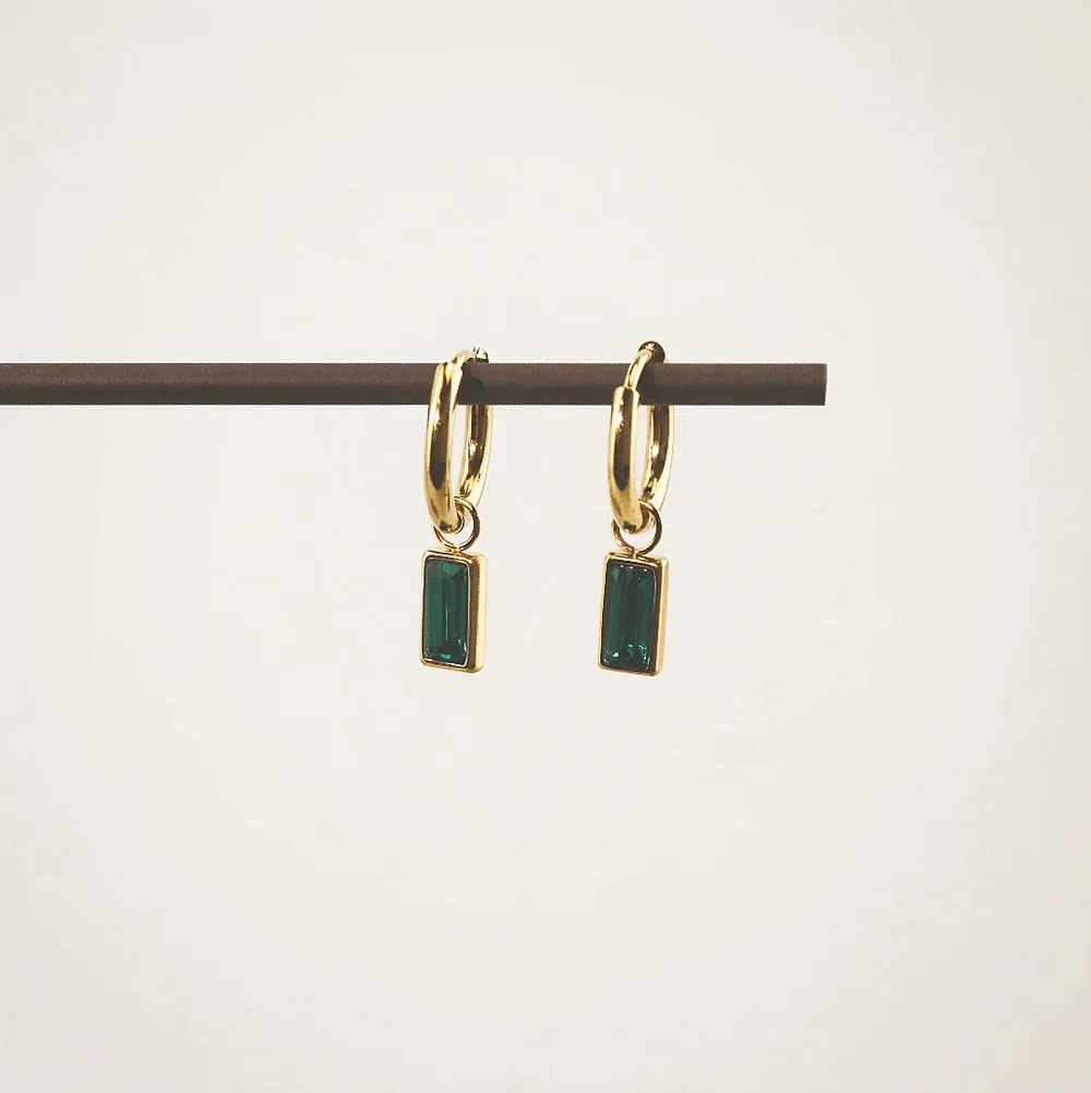 Waterproof Green Sparkle Hoop Earrings