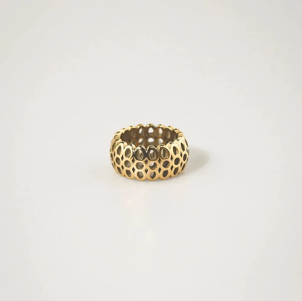 Waterproof Honeycomb Band Ring - Tarnish Free Stainless Steel