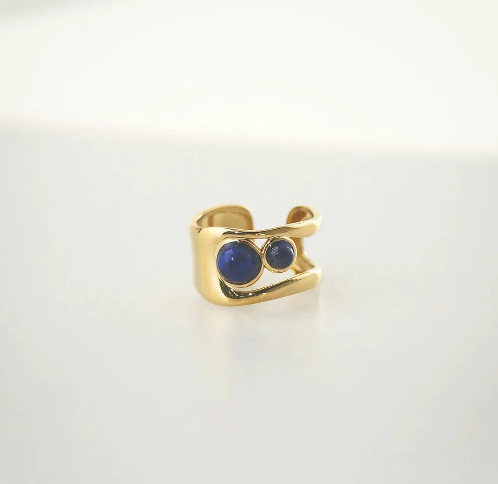 Waterproof Lapis Lazuli Cuff Ring - Hypoallergenic 316L