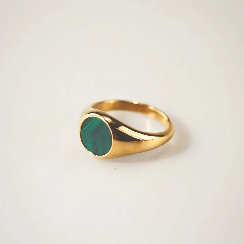 Waterproof Malachite Signet Ring - Stylr