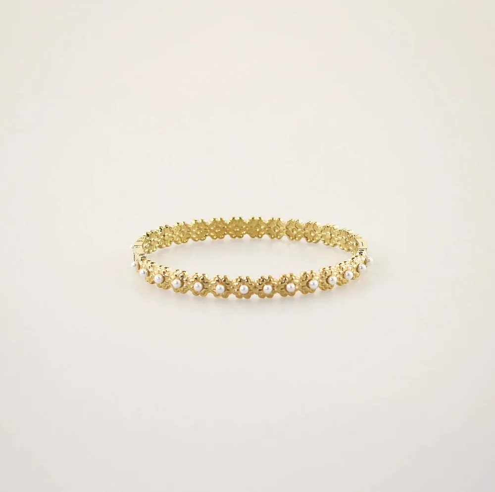 Waterproof Pearl Bangle Bracelet – Gold Plated Stainless Steel