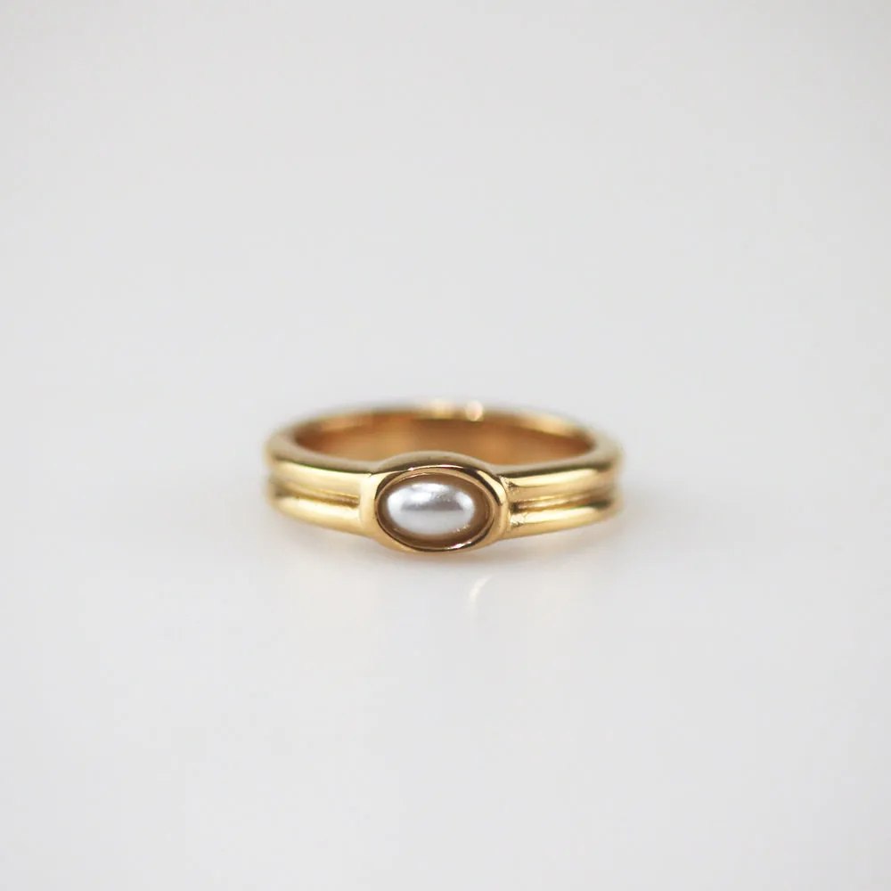 Waterproof Pearl Stacker Ring - Gold Plated Stainless Steel