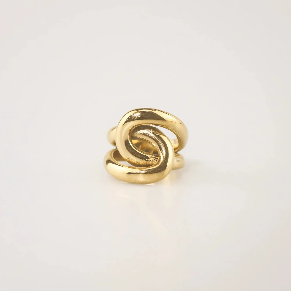 Waterproof Stainless Steel Chunky Ring – Interwoven Gold Band
