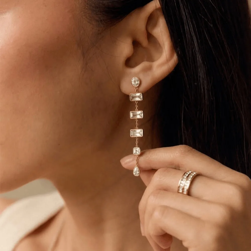 Waterproof Tarnish-Free CZ Drop Earrings