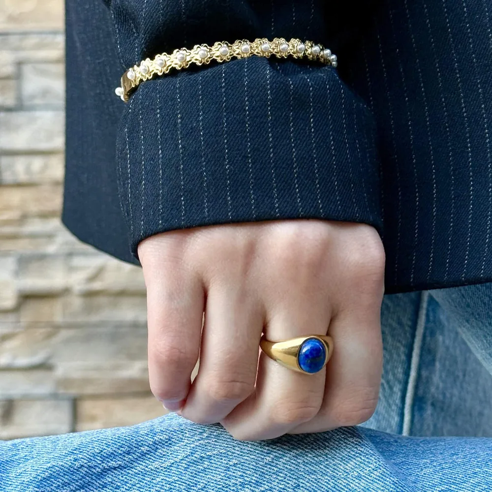 Waterproof Tarnish-Free Oval Lapis Ring – Stylr
