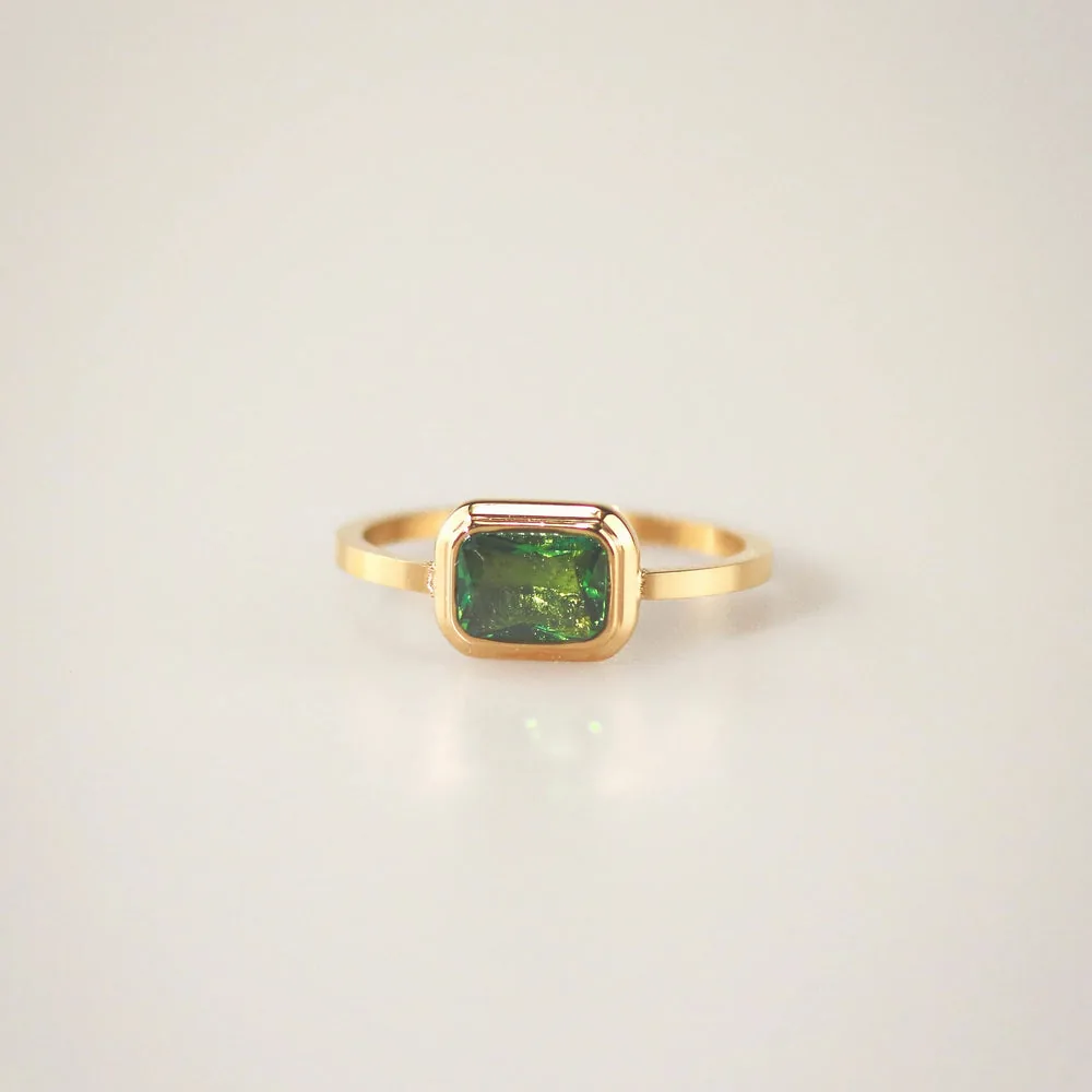 Waterproof Tarnish-Free Square Emerald Ring - 18k Gold