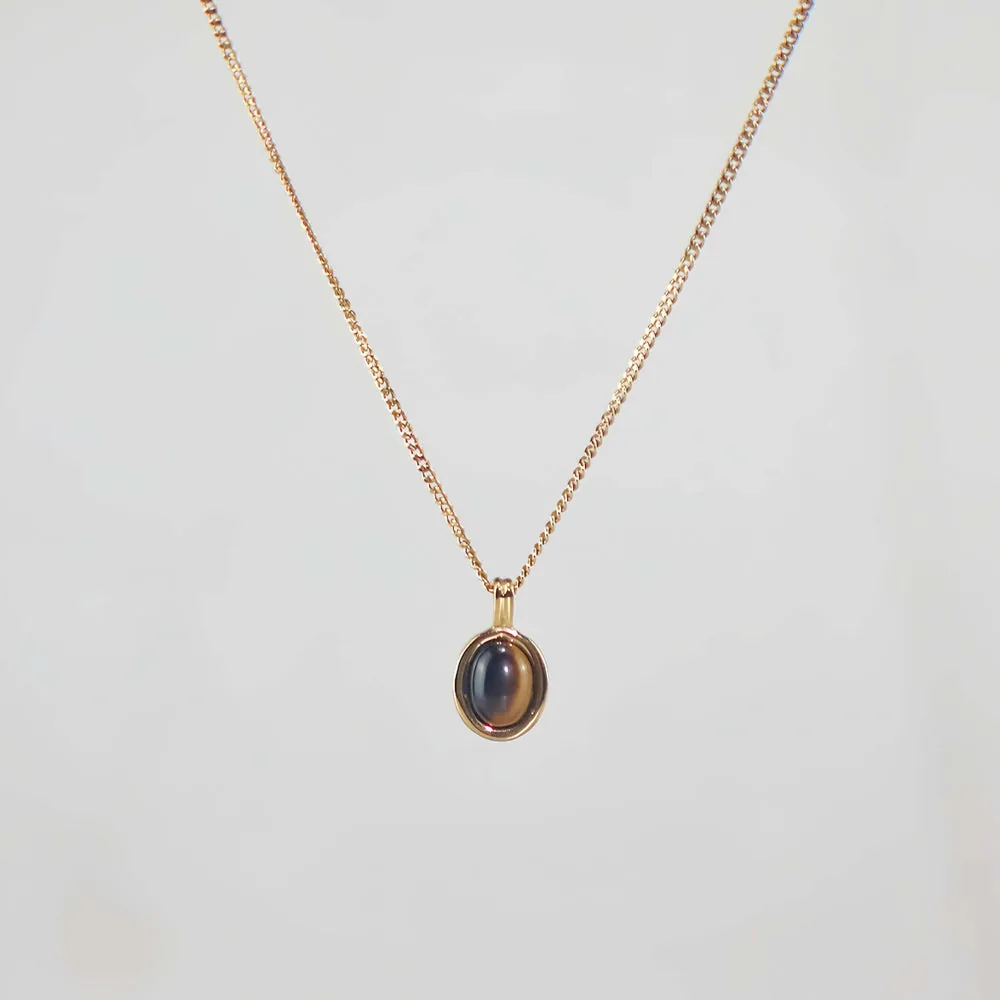 Waterproof Tiger's Eye Pendant Necklace - 18k Gold Plated
