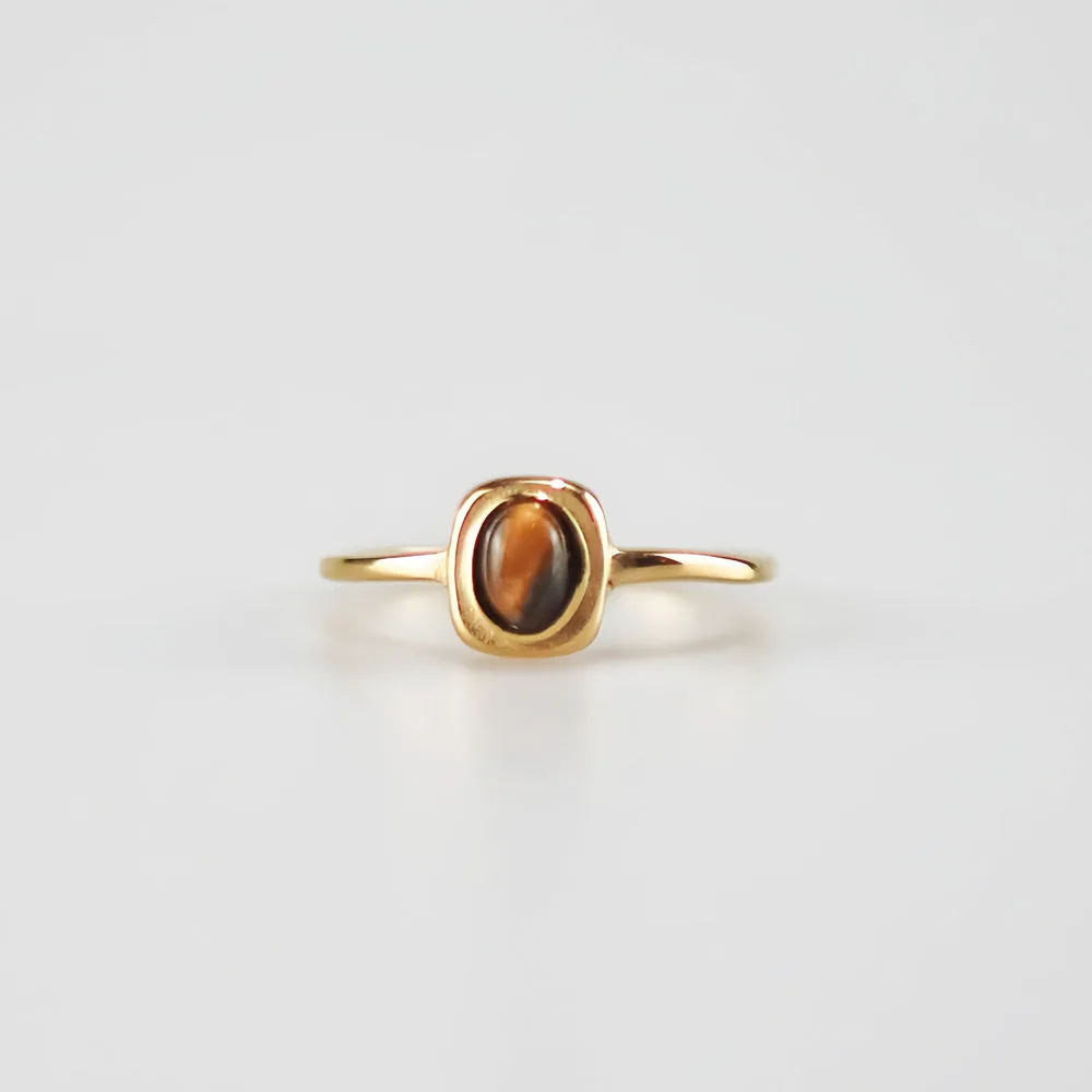 Waterproof Tiger's Eye Ring – 18k Gold Stainless Steel