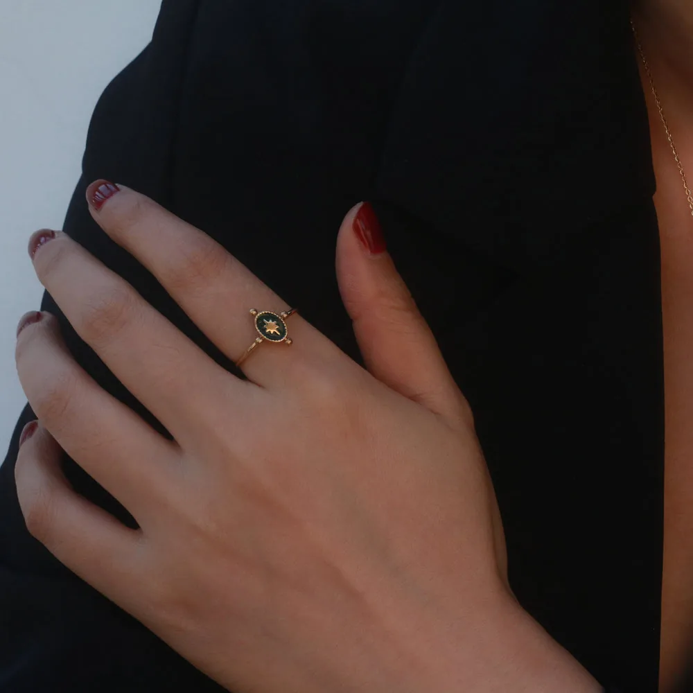 Waterproof Vintage Enamel Signet Ring – Polaris