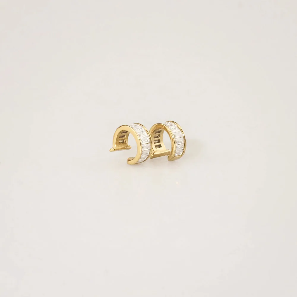 White Baguette Ear Cuff – Waterproof Gold Earrings